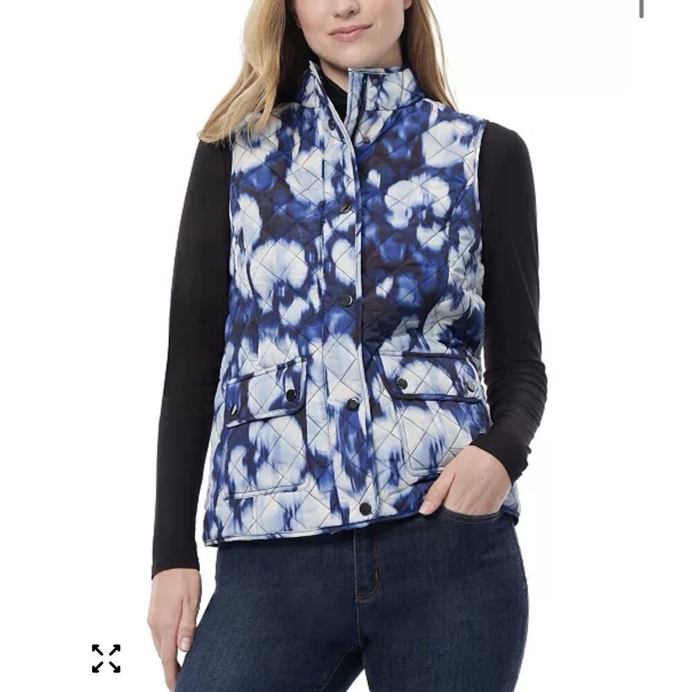 JONES New York Plus Size Printed Quilted Zip-Front Vest Blue White 3x